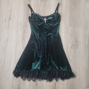 Dolls Kill Blind Faith Velvet Dress by Widow – Velvet Mini Dress with Lace Trim